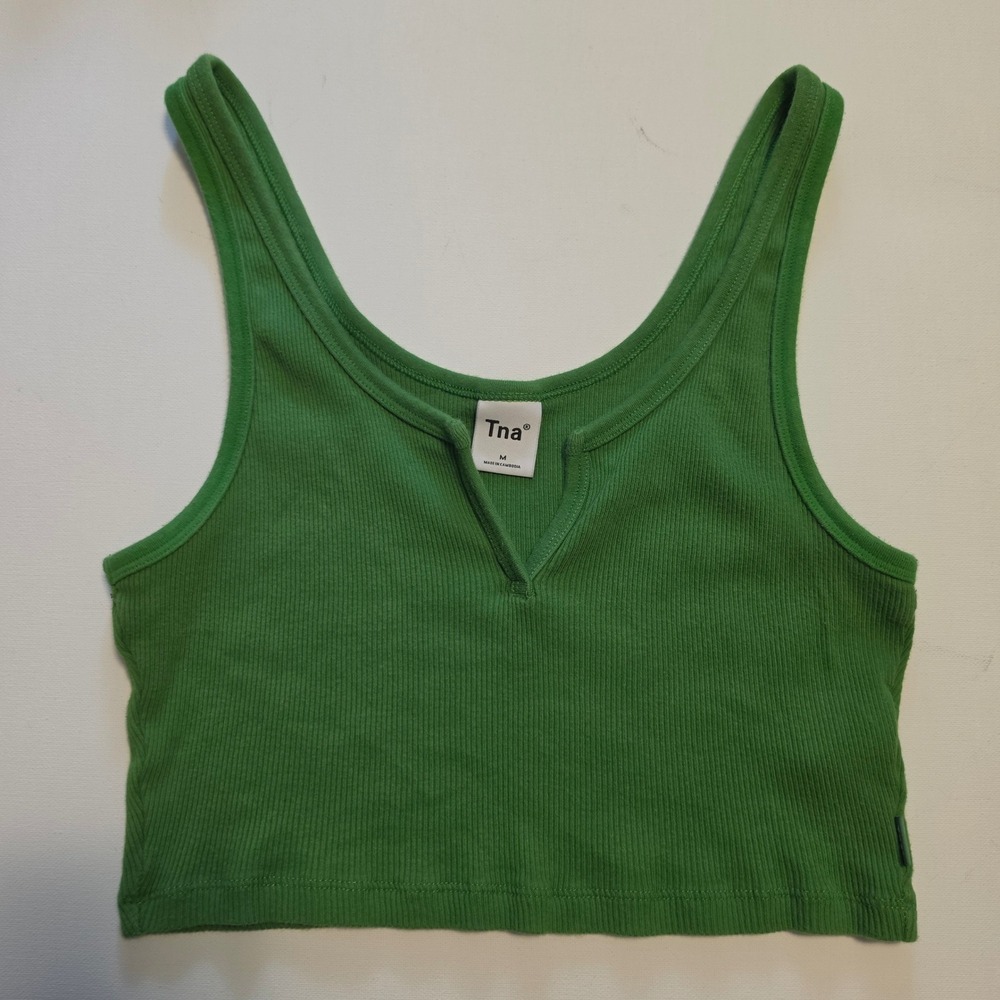 Tna Aritzia Ribbed Notched Neck Cropped Tank Top Green Medium